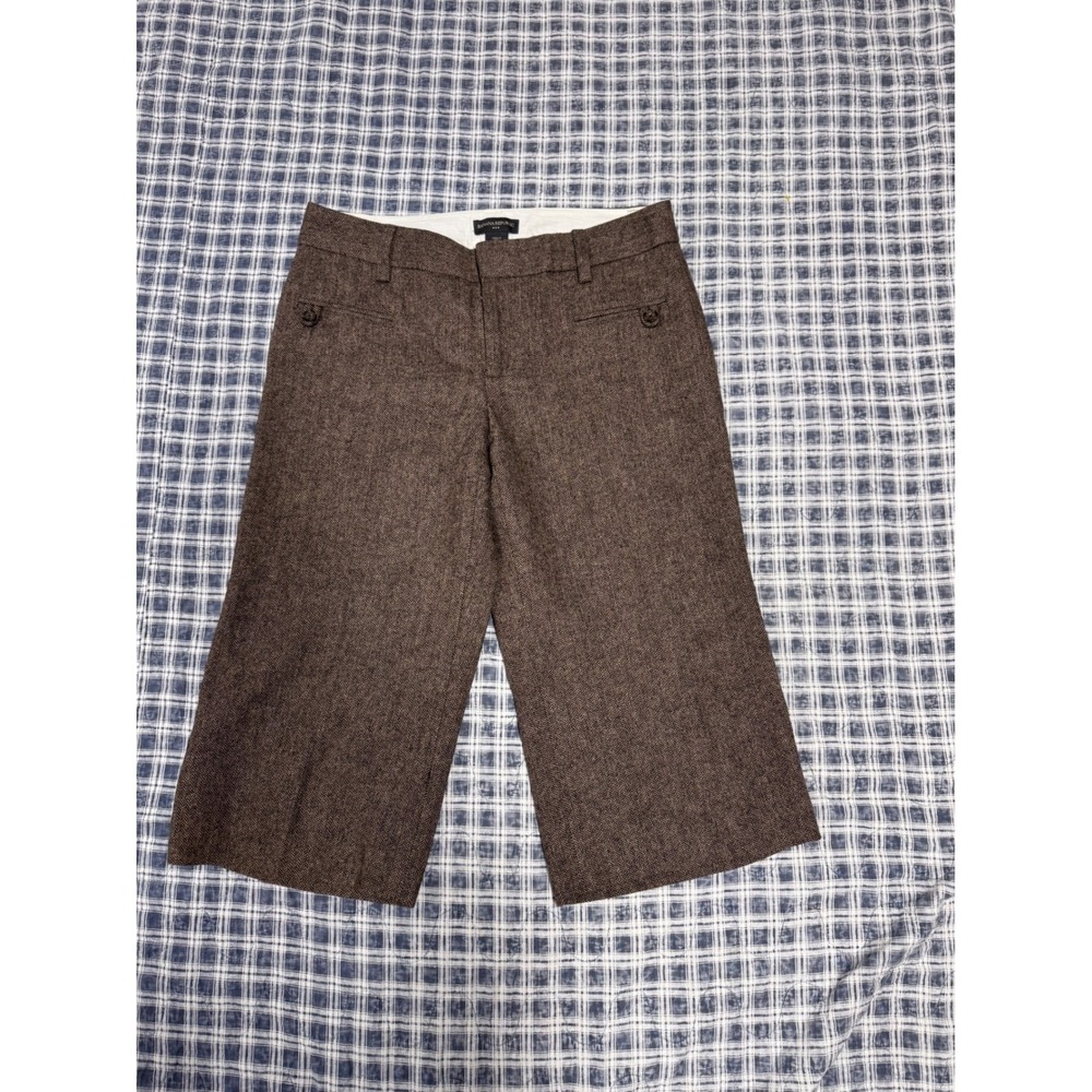 Banana Republic Brown Herringbone Wool Blend Wide Leg Cropped Trousers Size 8